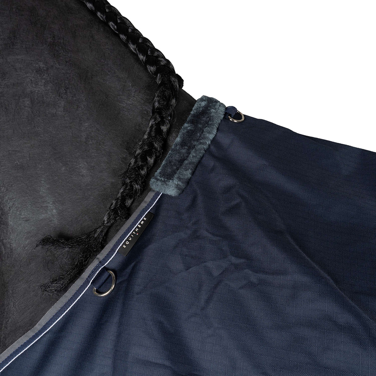 EQUITHÈME Couverture d'Extérieur Tyrex 600 D Fleece 0g Polaire Bleu Marine/Gris
