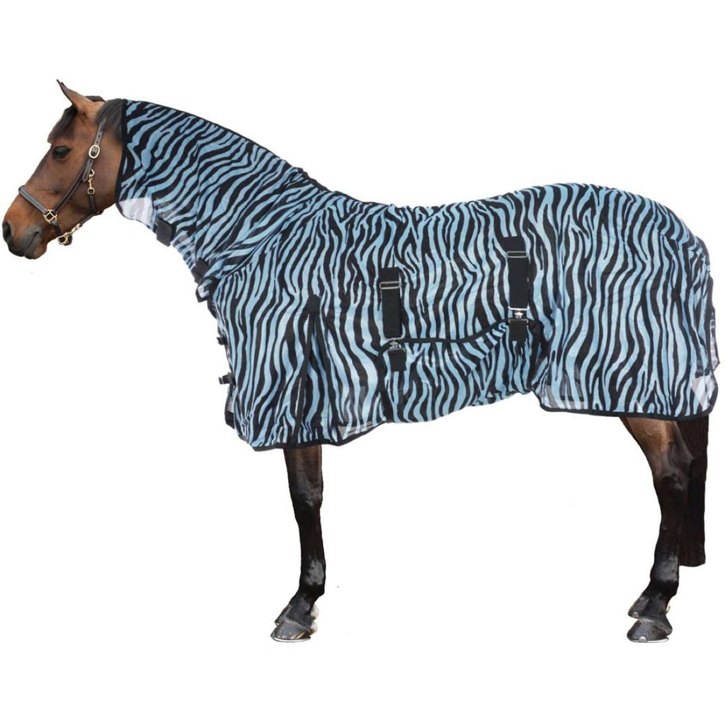 HKM Couverture Anti-Mouches Zebra avec Couvre-cou Aqua/Noir