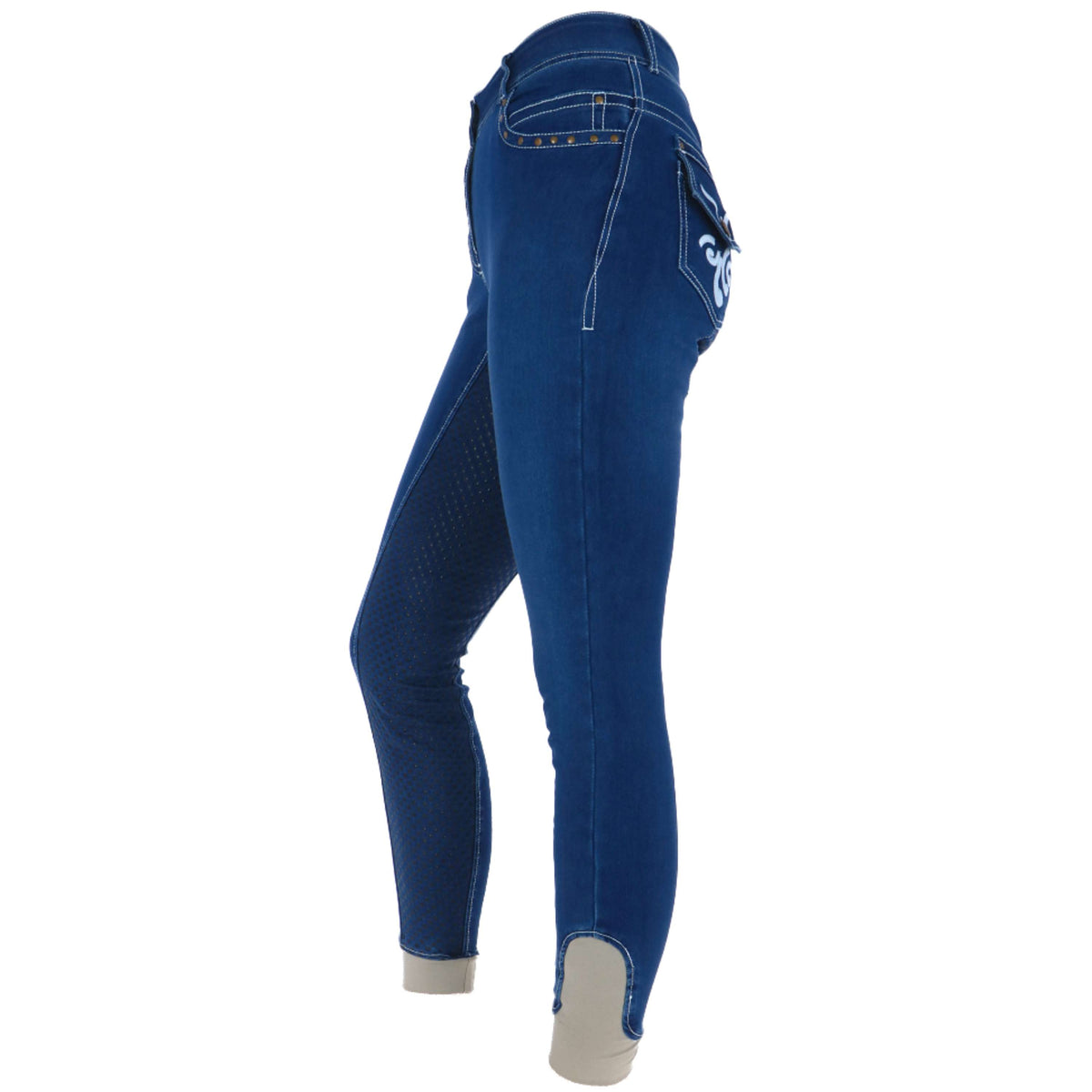 HKM Pantalon d'Équitation Pasadena Silicone Fond de Peau Jeans bleu