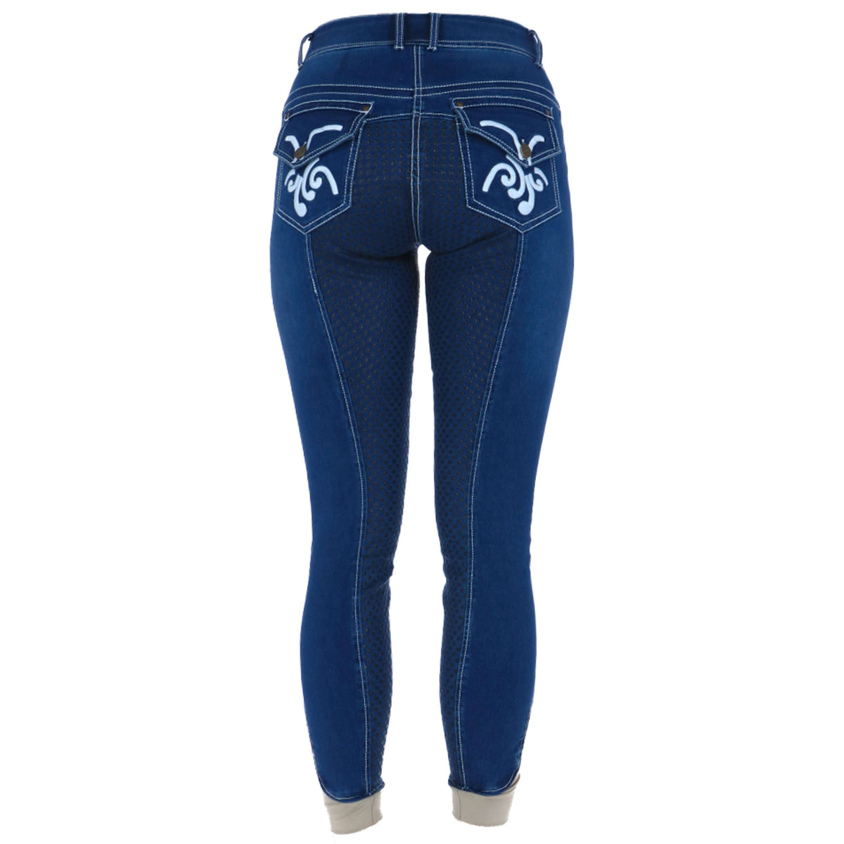 HKM Pantalon d'Équitation Pasadena Silicone Fond de Peau Jeans bleu