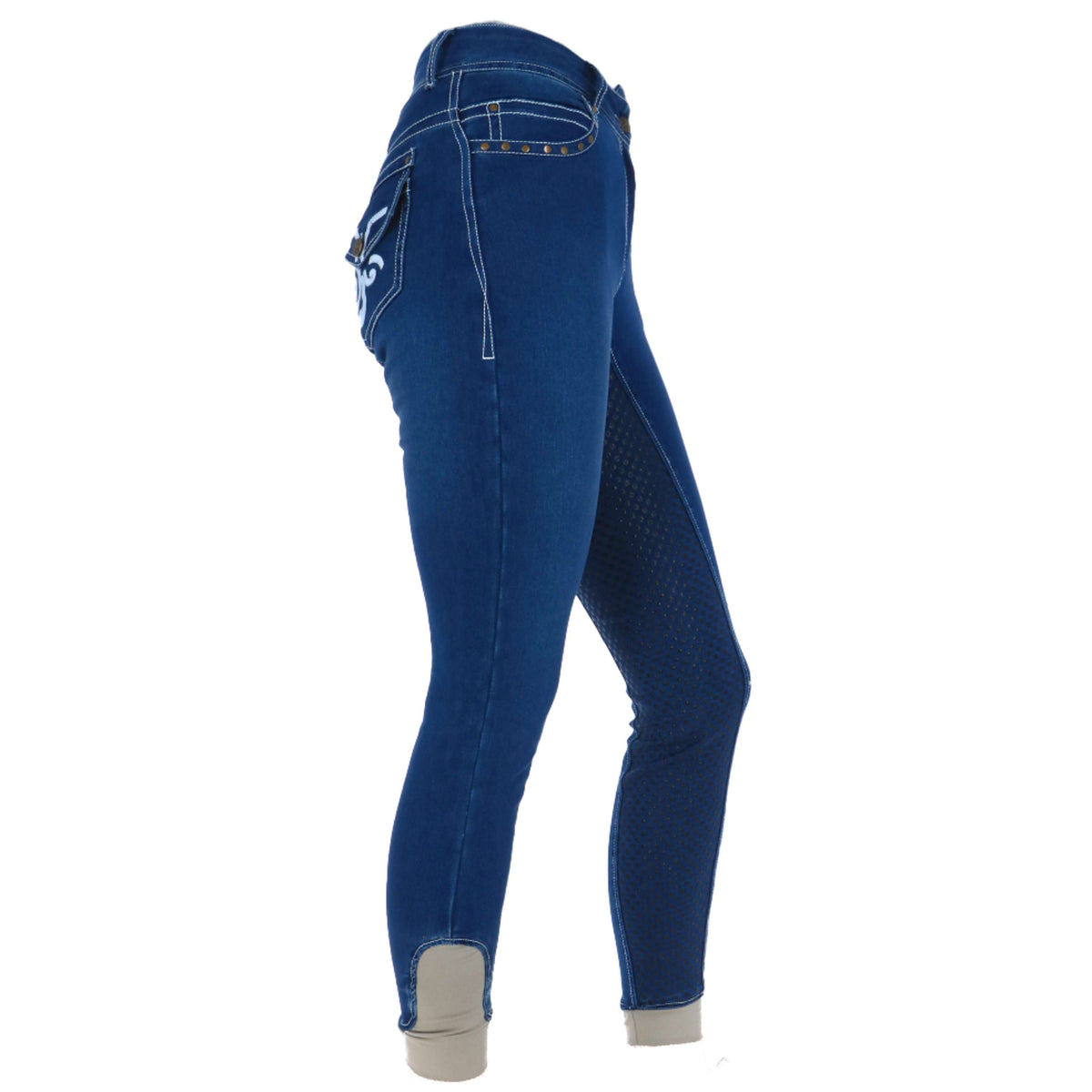 HKM Pantalon d'Équitation Pasadena Silicone Fond de Peau Jeans bleu