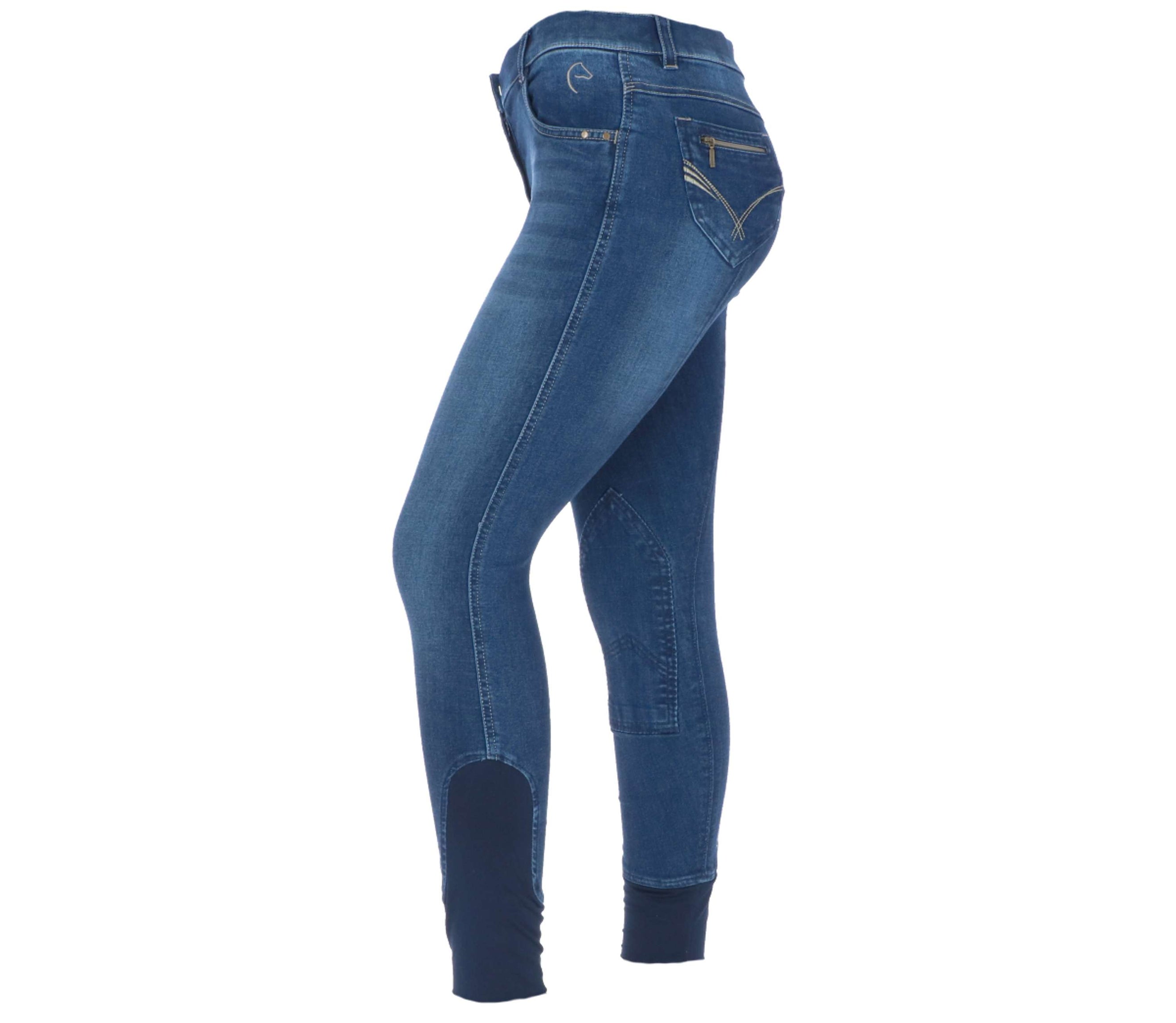 EQUITHÈME Pantalon d'Équitation Texas Denim bleu/Beige EQUITHÈME Pantalon d'Équitation Texas Denim bleu/Beige