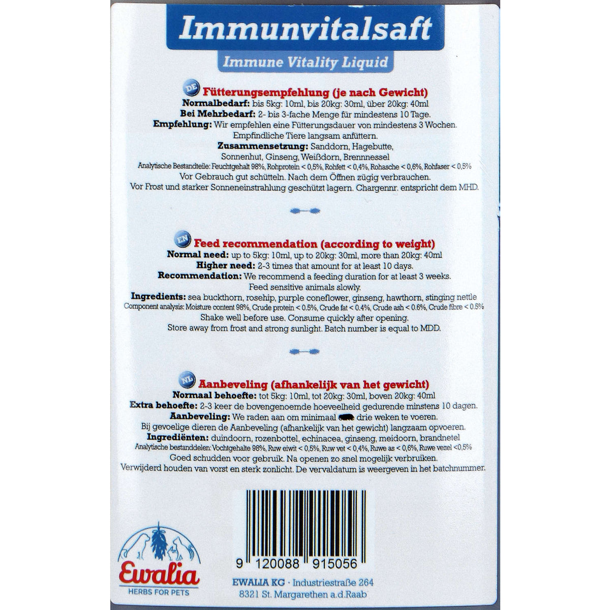 Ewalia Immune Vitality Liquid Chien/Chat