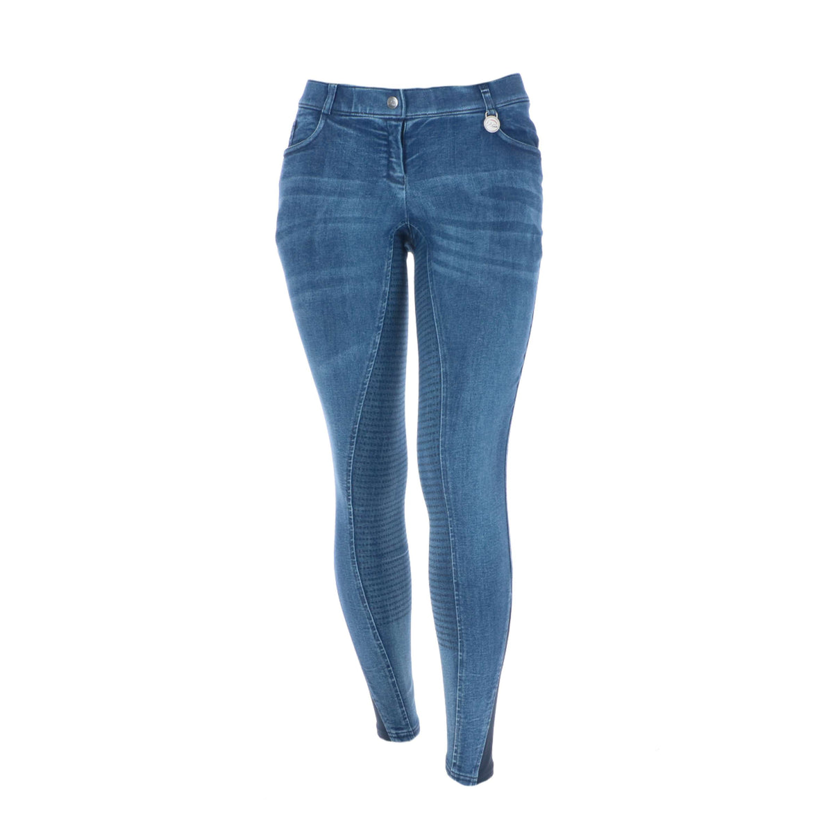 HKM Pantalon d'Équitation Denim Silicone Fond de Peau Bleu Clair/Denim