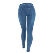 HKM Pantalon d'Équitation Denim Silicone Fond de Peau Bleu Clair/Denim