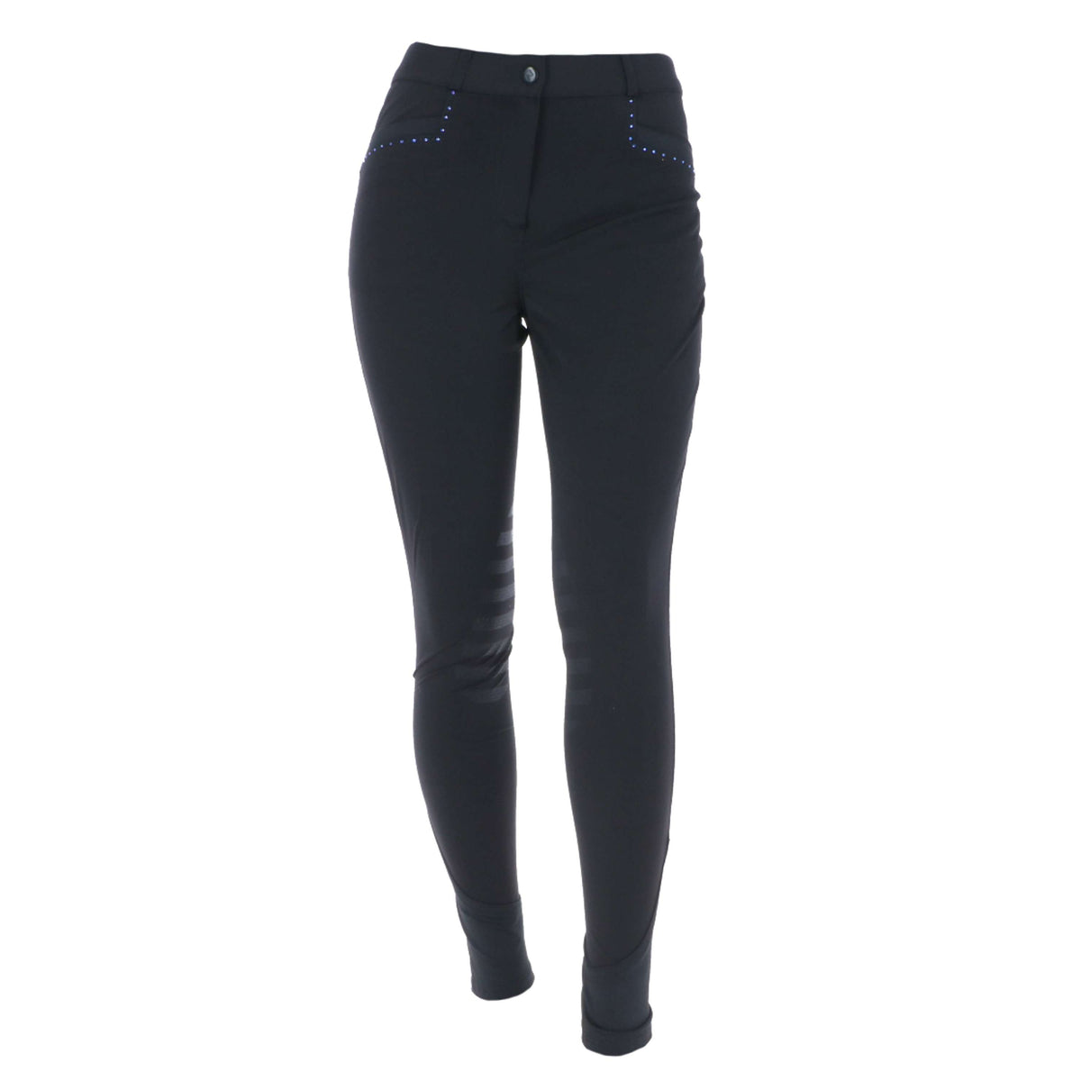 EQUITHÈME Pantalon d'Équitation Safir Silicone Genouillères Noir/Bleu