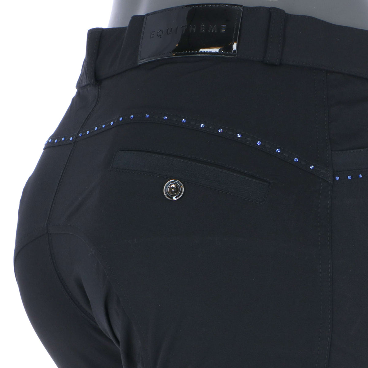 EQUITHÈME Pantalon d'Équitation Safir Silicone Genouillères Noir/Bleu