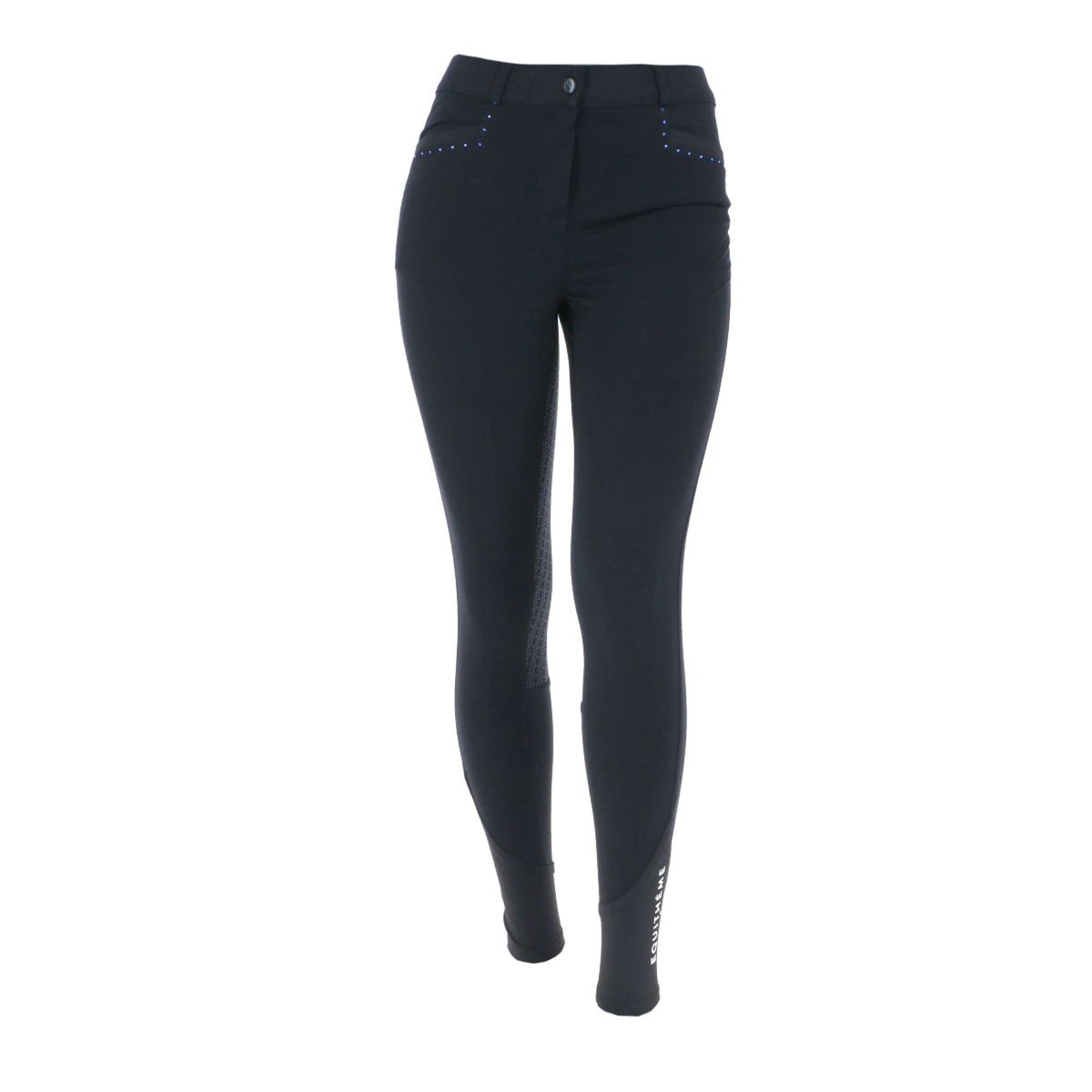 EQUITHÈME Pantalon d'Équitation Safir Silicone Fond de Peau Noir/Bleu