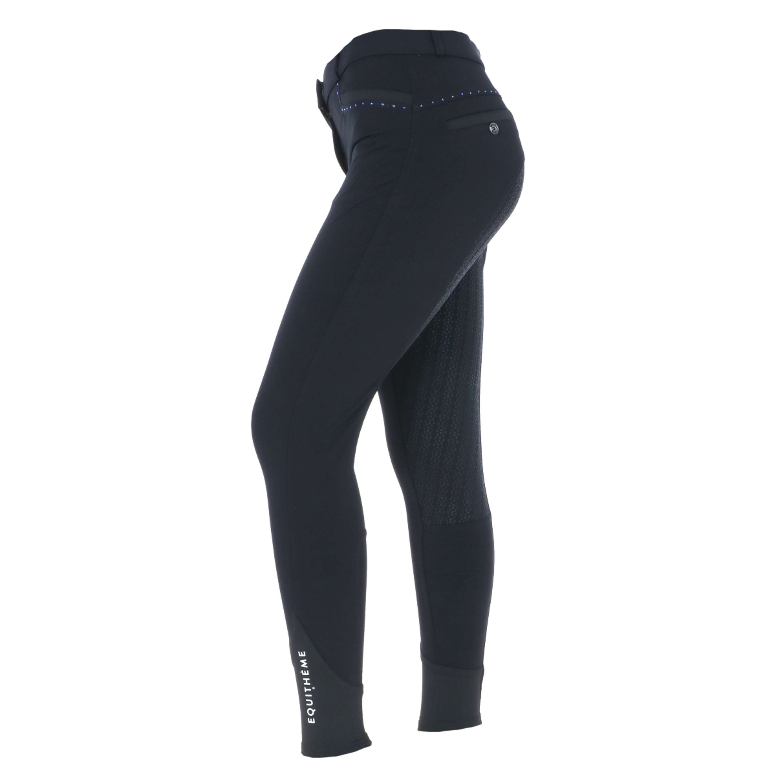 EQUITHÈME Pantalon d'Équitation Safir Silicone Fond de Peau Noir/Bleu