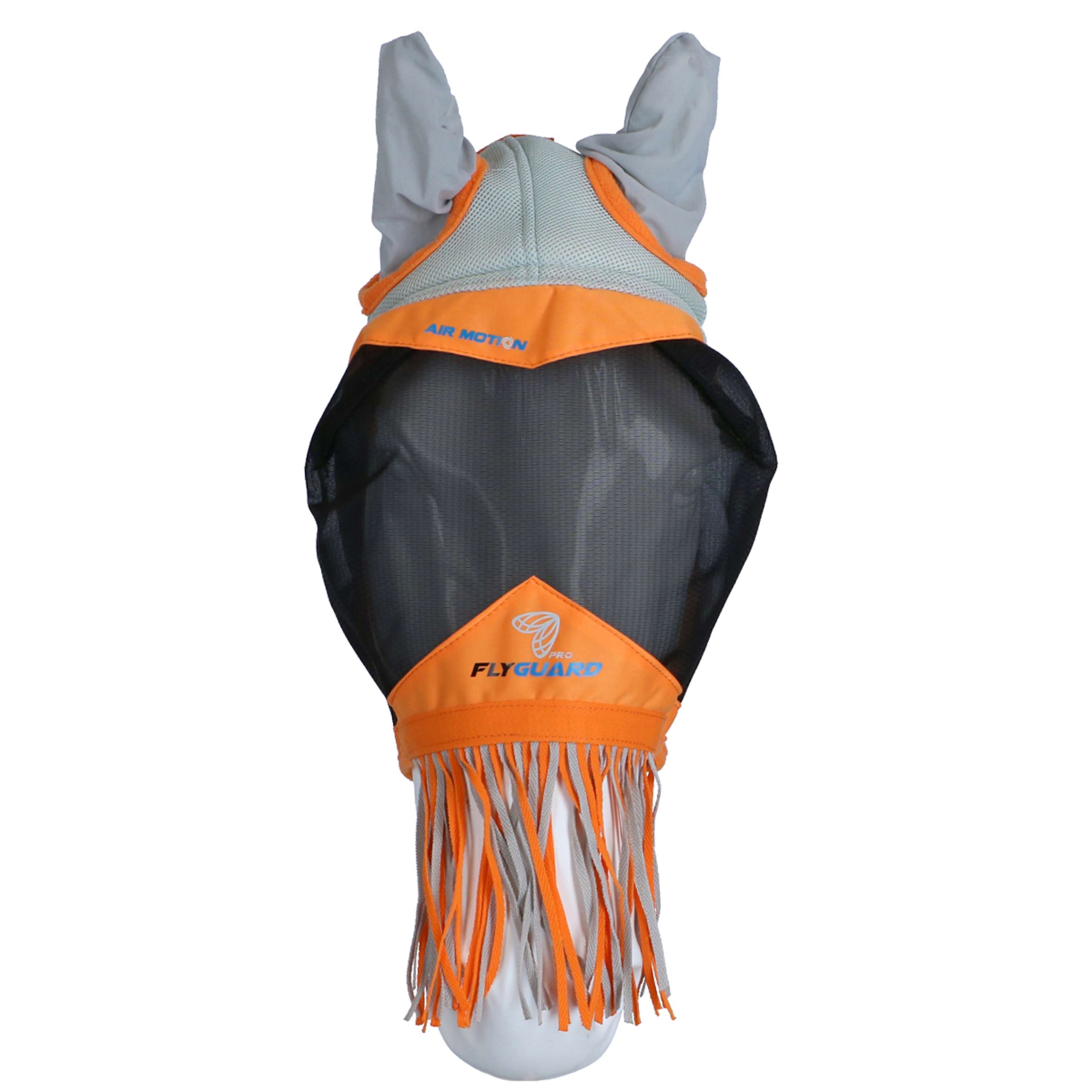 Shires Masque Anti-Mouches Air Motion avec Oreilles et Franges Orange Shires Masque Anti-Mouches Air Motion avec Oreilles et Franges Orange