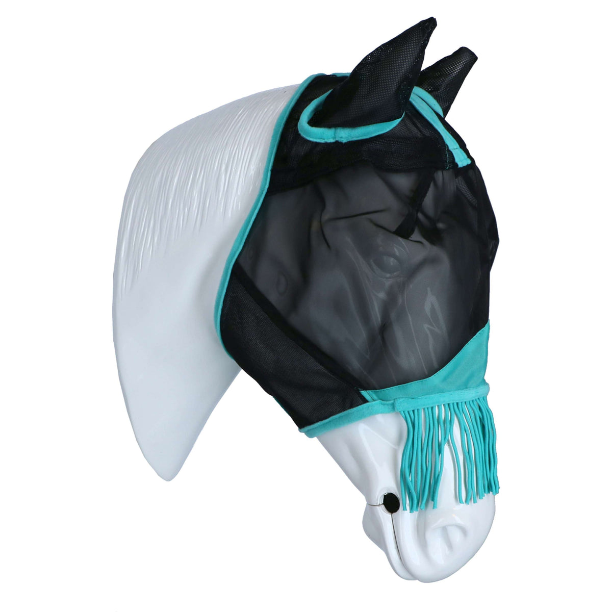 Weatherbeeta Masque Anti-Mouches Comfitec Deluxe Fine Mesh avec Oreilles et Franges Noir/Turquoise