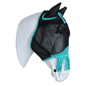 Weatherbeeta Masque Anti-Mouches Comfitec Deluxe Fine Mesh avec Oreilles et Franges Noir/Turquoise