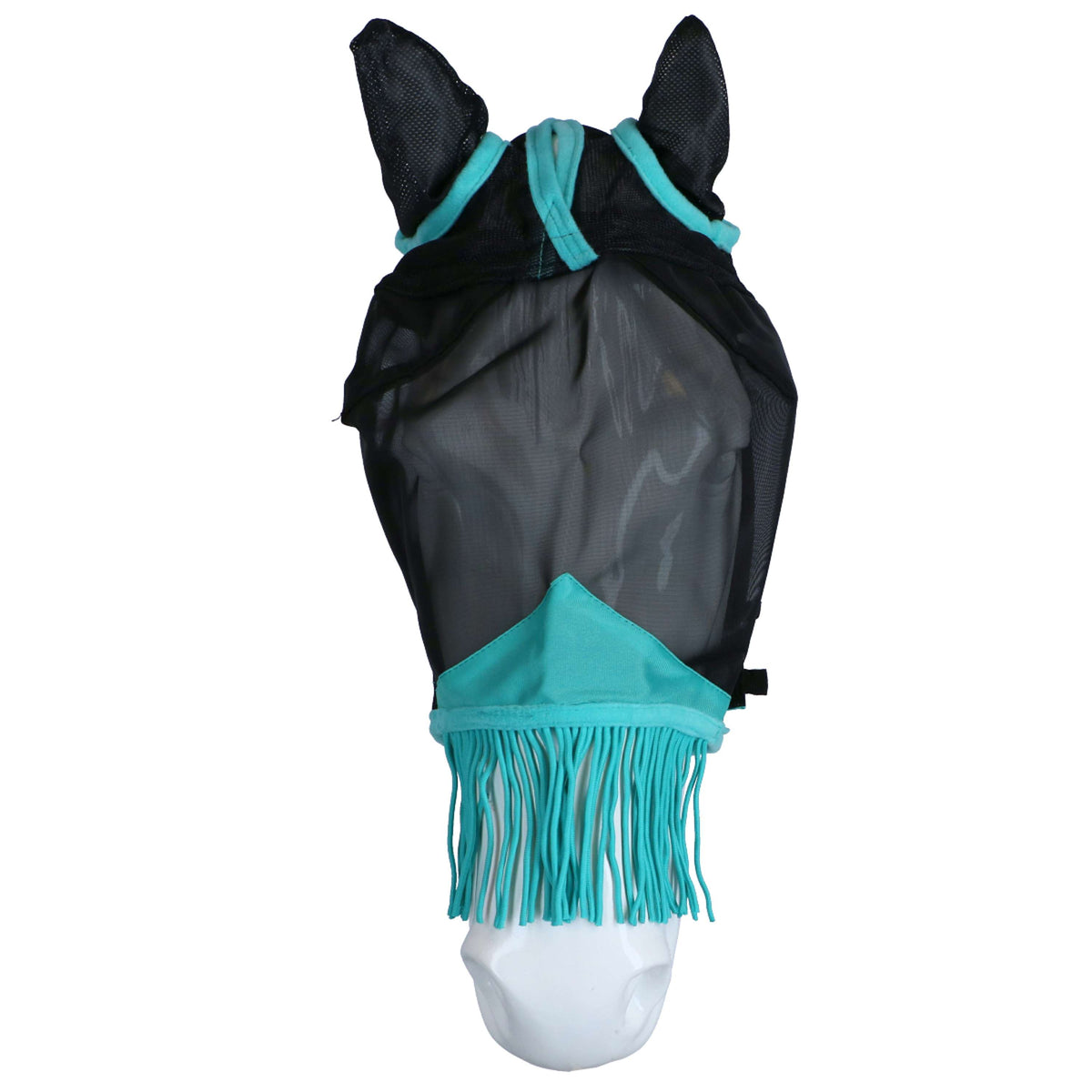 Weatherbeeta Masque Anti-Mouches Comfitec Deluxe Fine Mesh avec Oreilles et Franges Noir/Turquoise