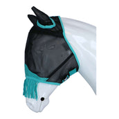 Weatherbeeta Masque Anti-Mouches Comfitec Deluxe Fine Mesh avec Oreilles et Franges Noir/Turquoise