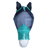 Weatherbeeta Masque Anti-Mouches Comfitec Deluxe Fine Mesh avec Oreilles et Franges Navy/Turquoise