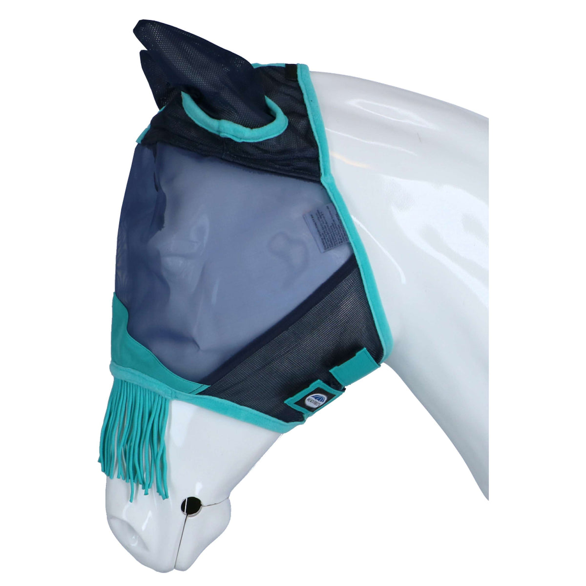 Weatherbeeta Masque Anti-Mouches Comfitec Deluxe Fine Mesh avec Oreilles et Franges Navy/Turquoise