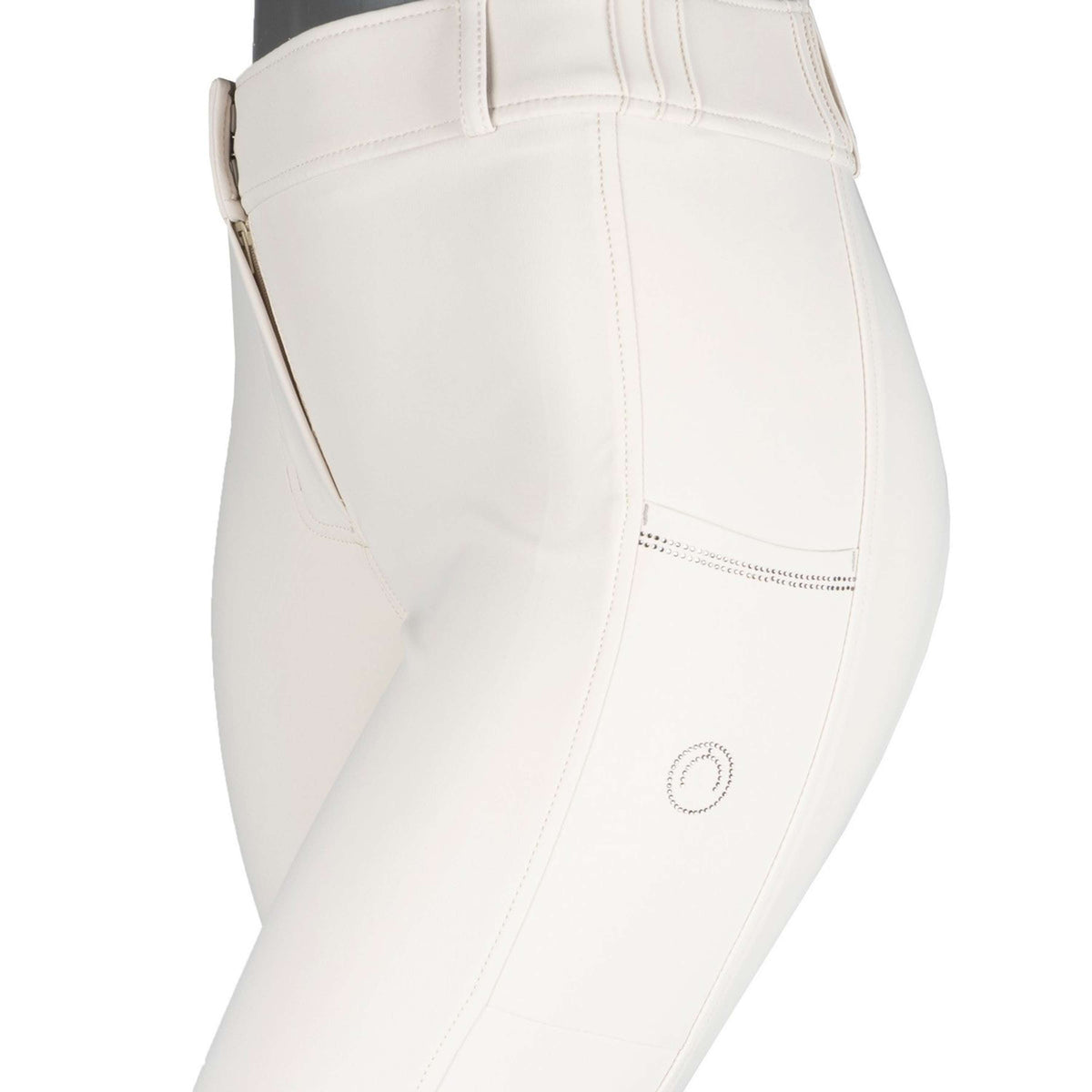 Montar Pantalon d'Équitation MoZuna Gun Metal Crystals Prise de Genou Warm Light Grey