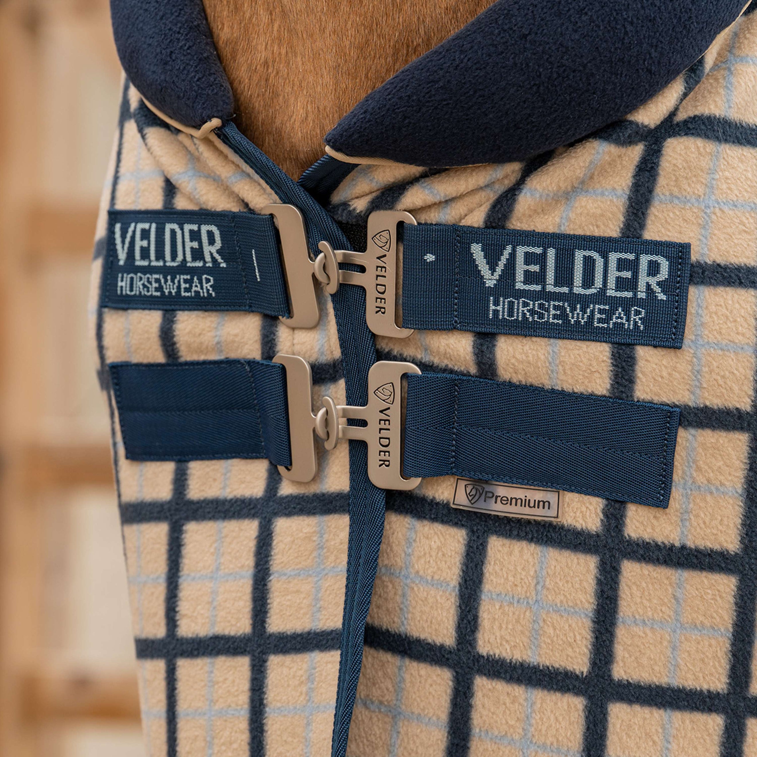 Velder Horsewear Fleece Cooler with Collar Navy Check