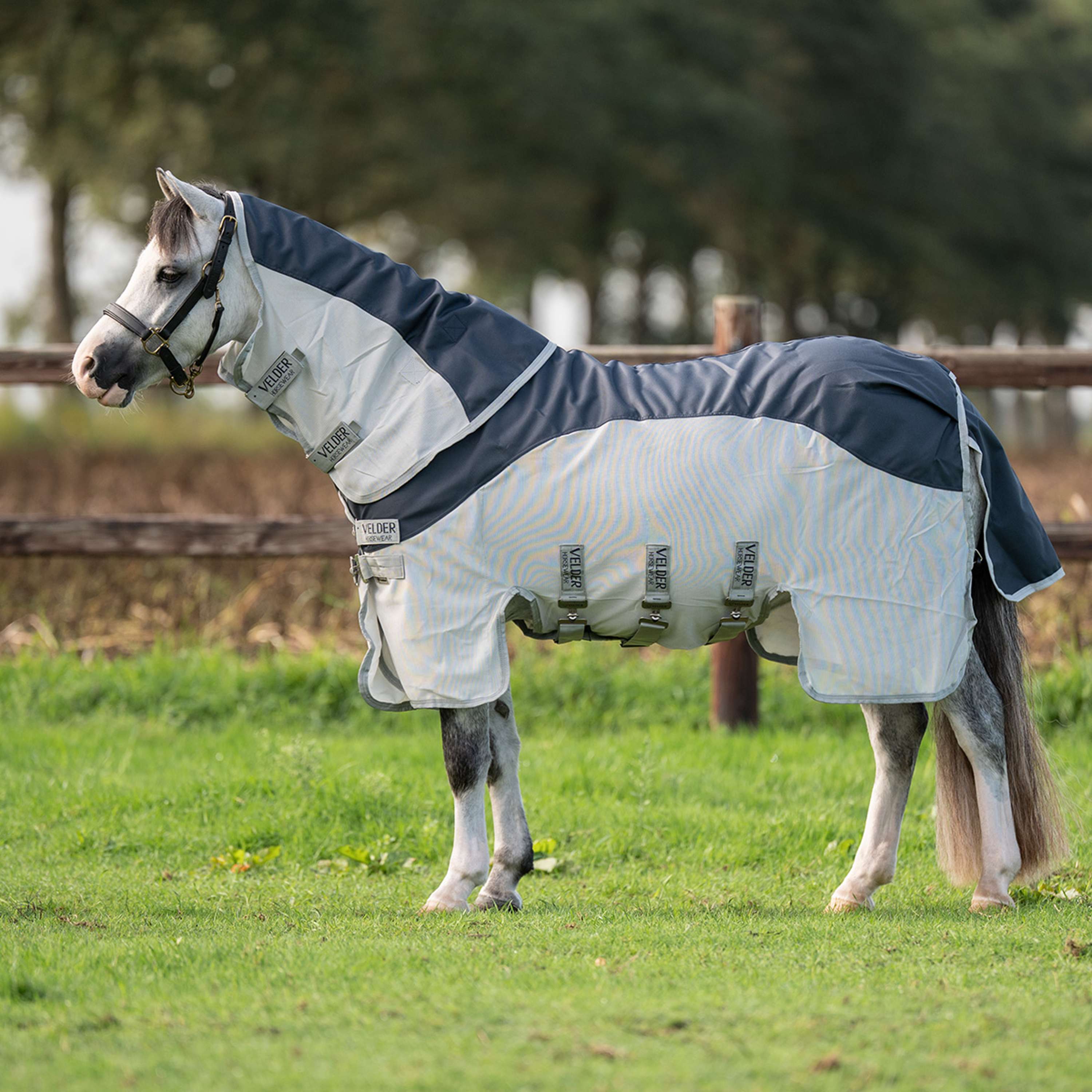 Velder Horsewear Premium Pony Couverture Anti-Mouches Rainless Summer Navy/Field Grey