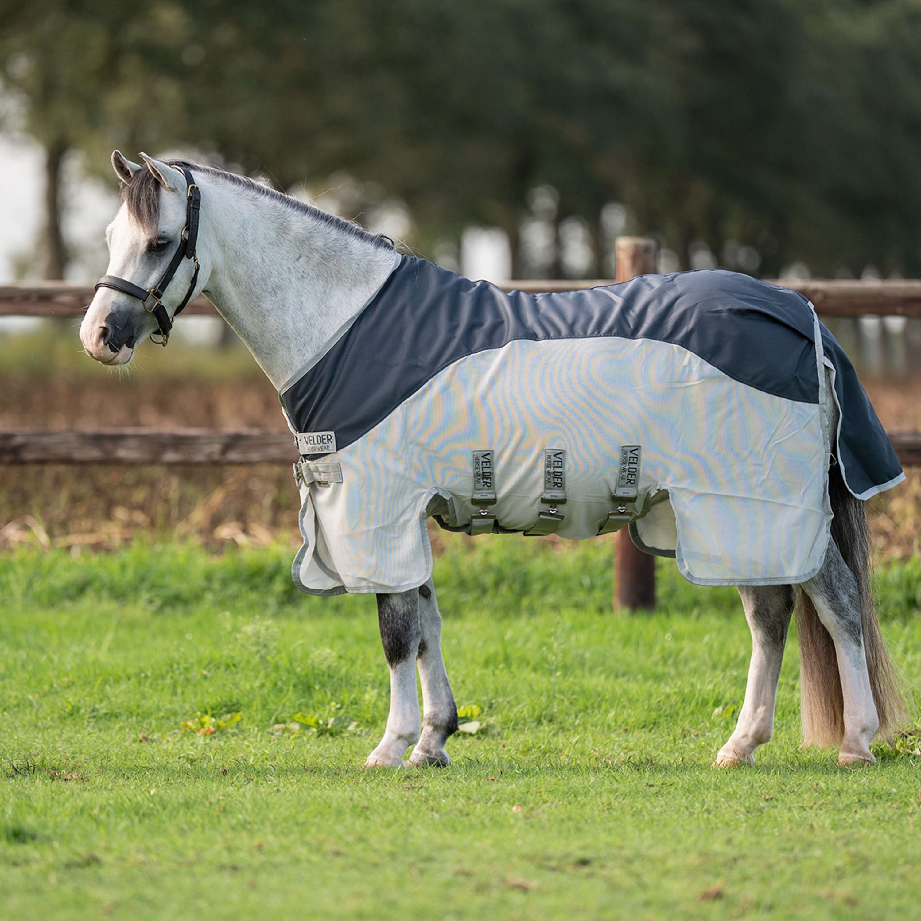 Velder Horsewear Premium Pony Couverture Anti-Mouches Rainless Summer Navy/Field Grey