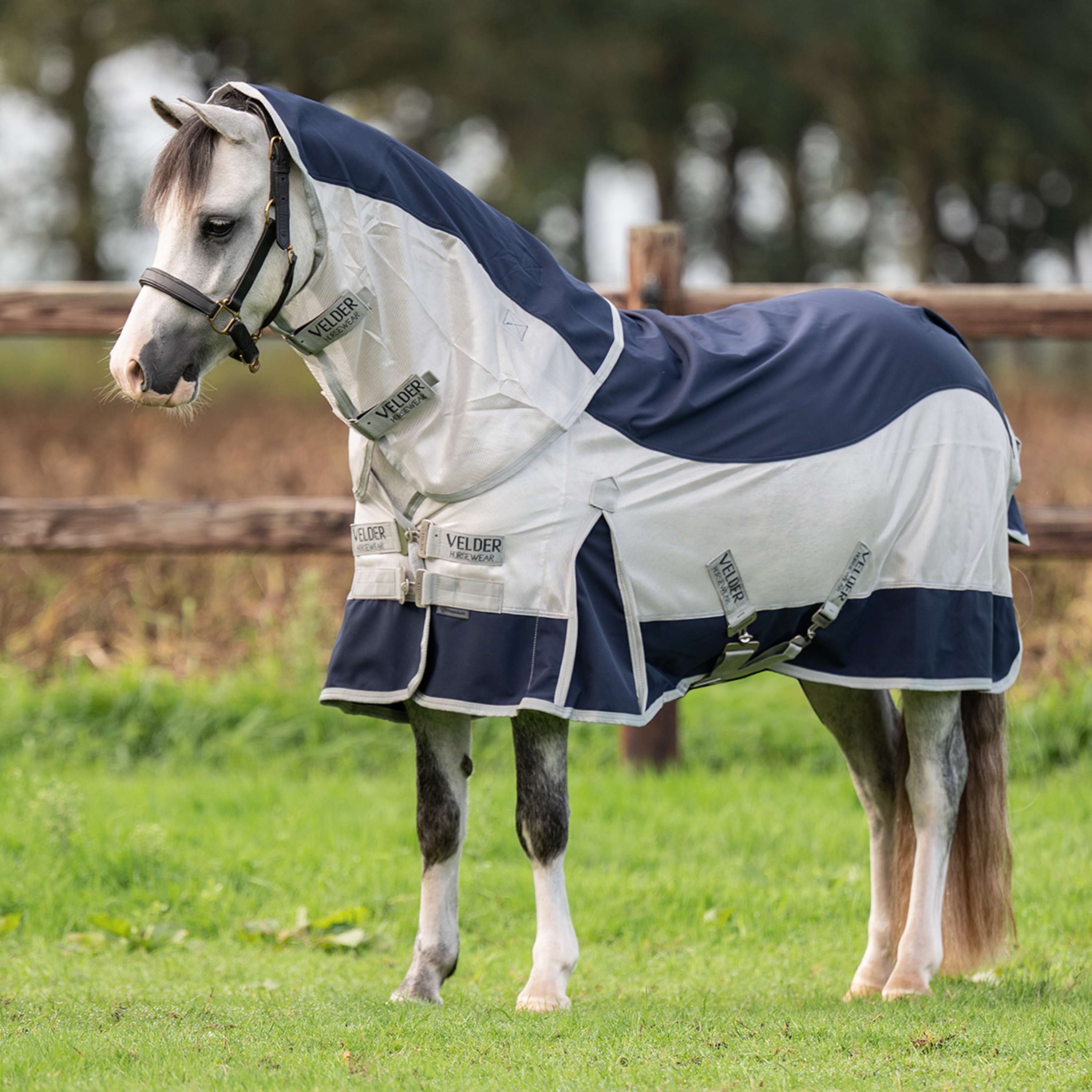 Velder Horsewear Premium Pony Couverture Anti-Mouches Rainless Fall Navy/Pearl Silver