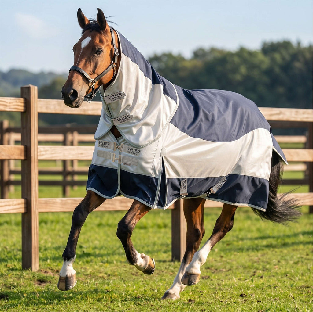 Velder Horsewear Premium Couverture Anti-Mouches Rainless Fall Navy/Pearl Silver