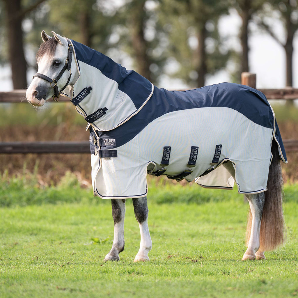 Velder Horsewear Premium Pony Couverture Anti-Mouches Waterproof-Top Navy/Pearl Silver