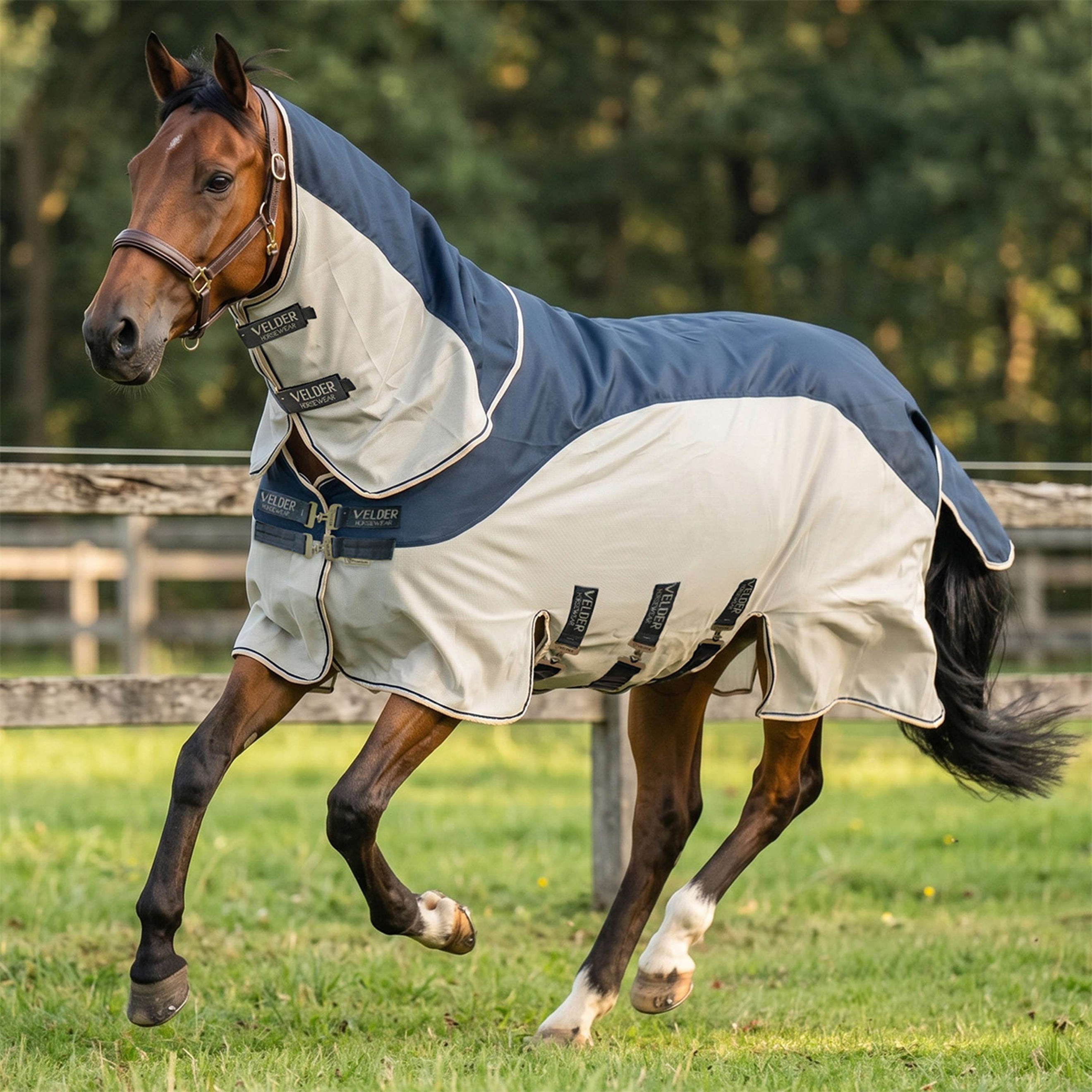 Velder Horsewear Premium Couverture Anti-Mouches Waterproof-Top Navy/Pearl Silver