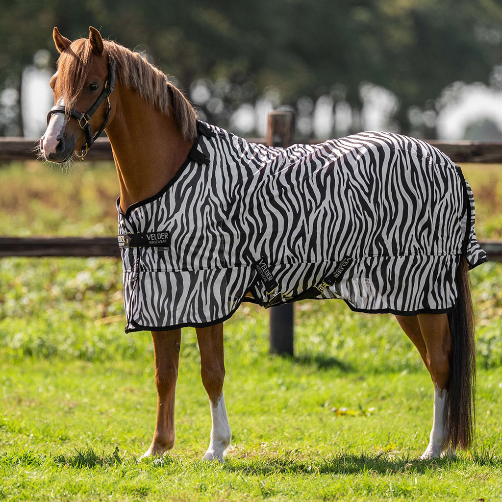 Velder Horsewear Essentials Pony Couverture Anti-Mouches avec Couvre-cou Zebra Noir/Blanc