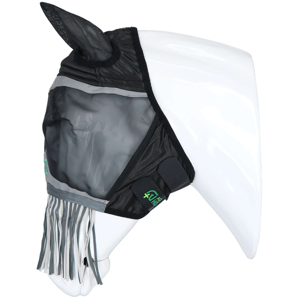 Agradi Horse Masque Anti-Mouches Fine Mesh avec Oreilles et Franges Noir