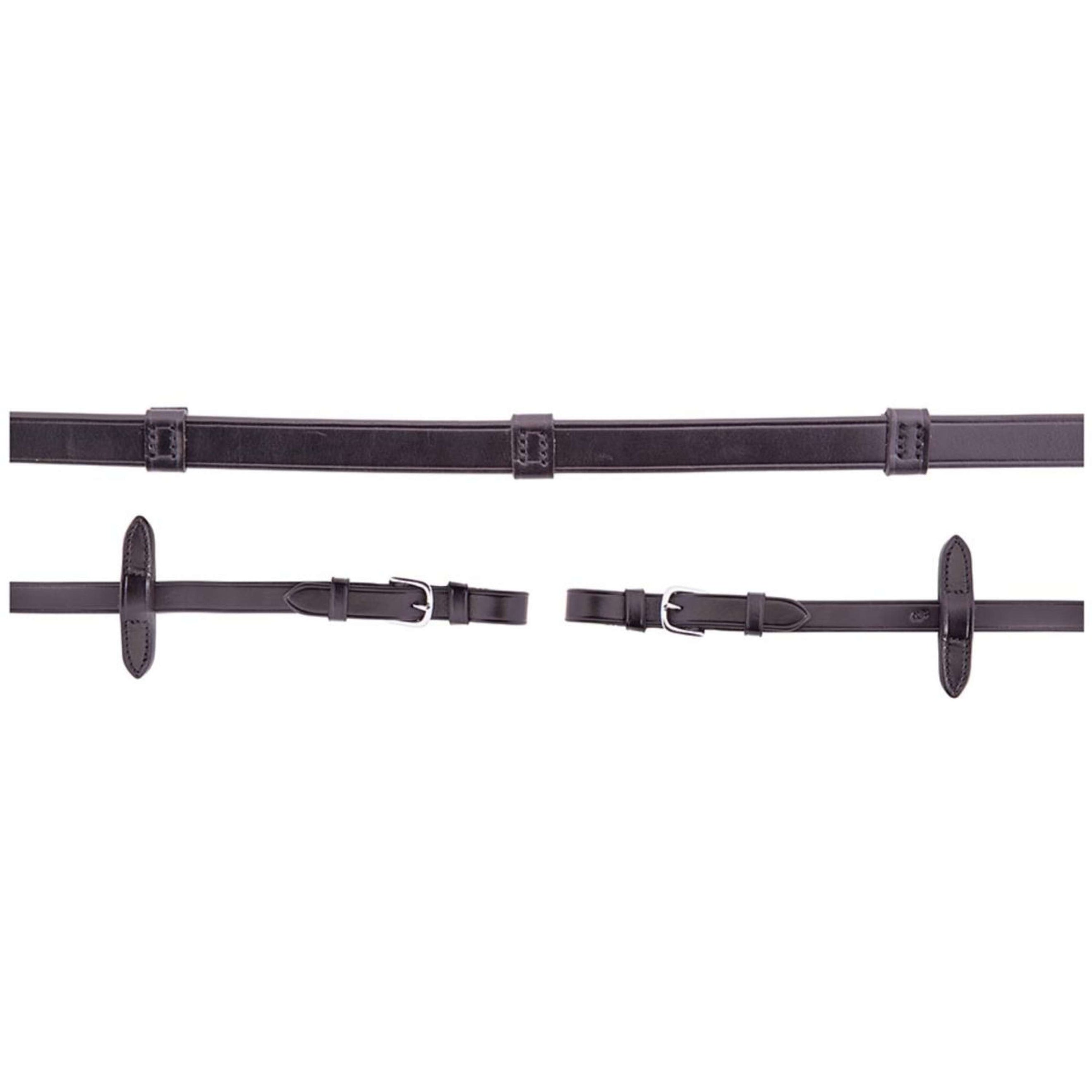 BR Rênes Cuir 16mm Arrêts Mains Boucles Rondes Noir/Argent