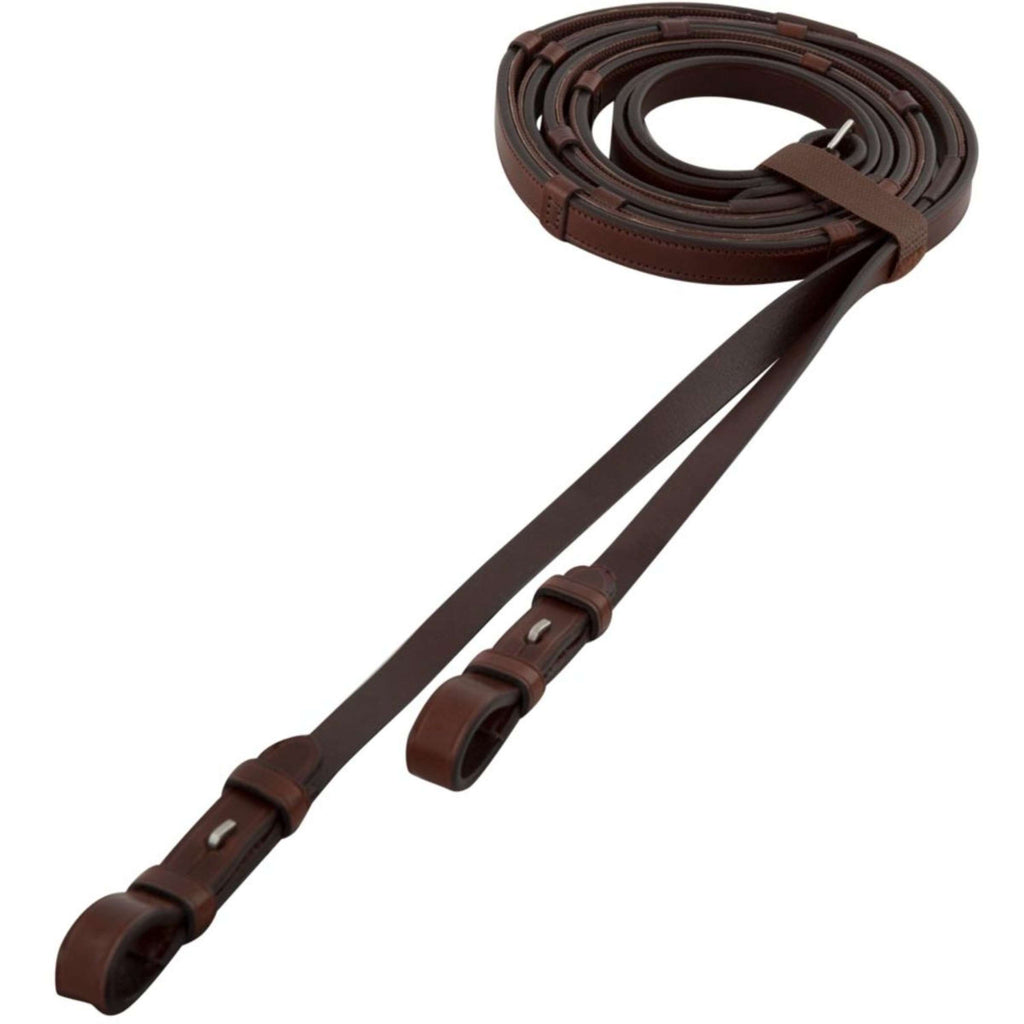 BR Rênes de Dressage Cuir/Caoutchouc Arrêts 16mm Oak/Silver