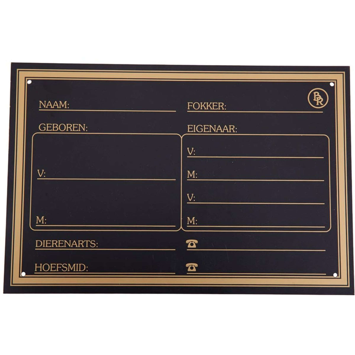 BR Plaque de Box Plastique Or Surimposition Noir