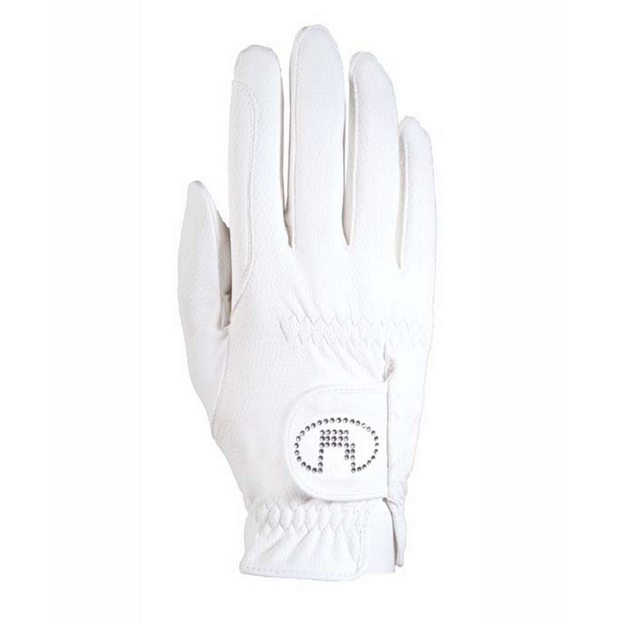 Roeckl Gants d'Équitation Lisboa Swarovski Roeck-Grip Blanc/Argent