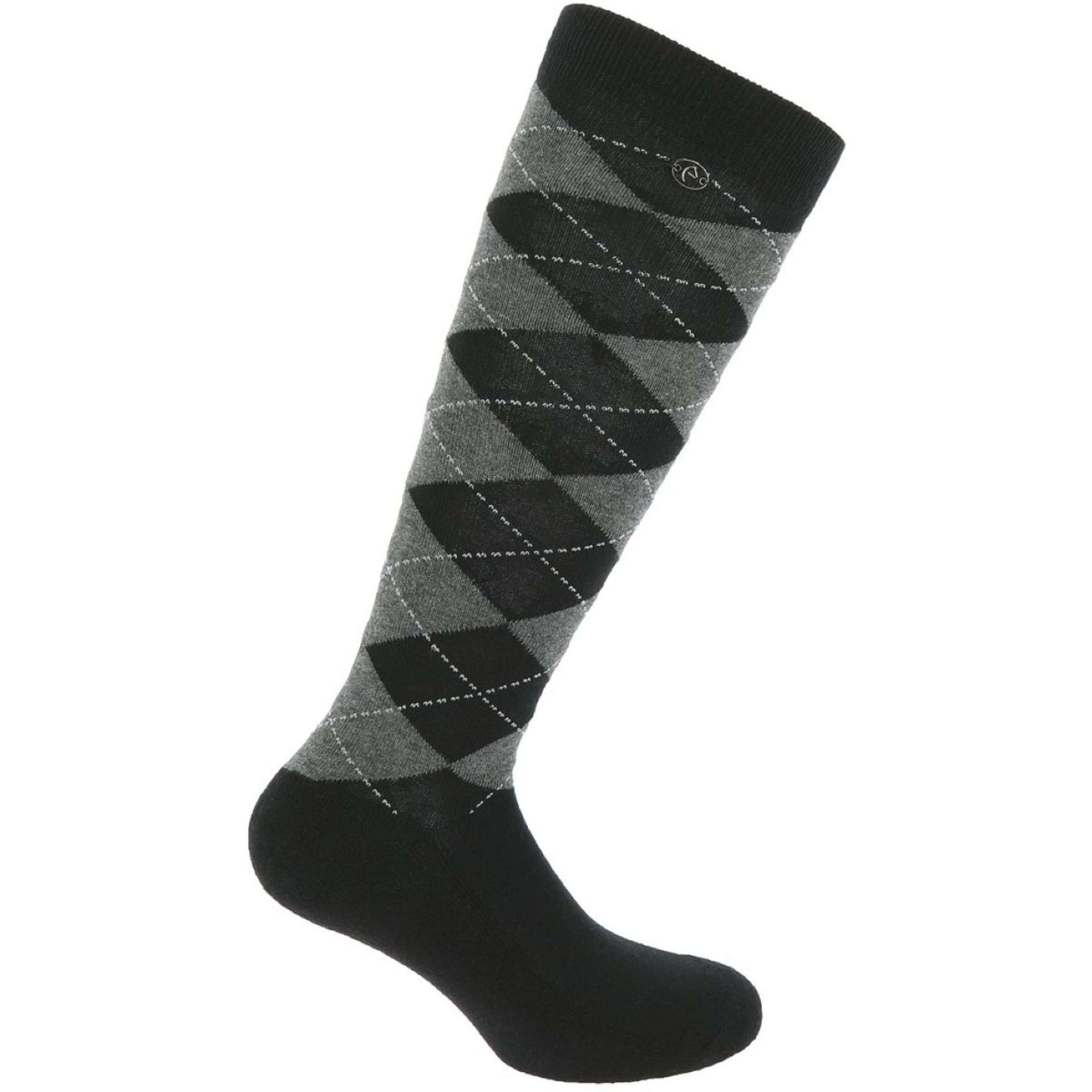EQUITHÈME Chaussettes d'Équitation Argyle Noir/Gris EQUITHÈME Chaussettes d'Équitation Argyle Noir/Gris