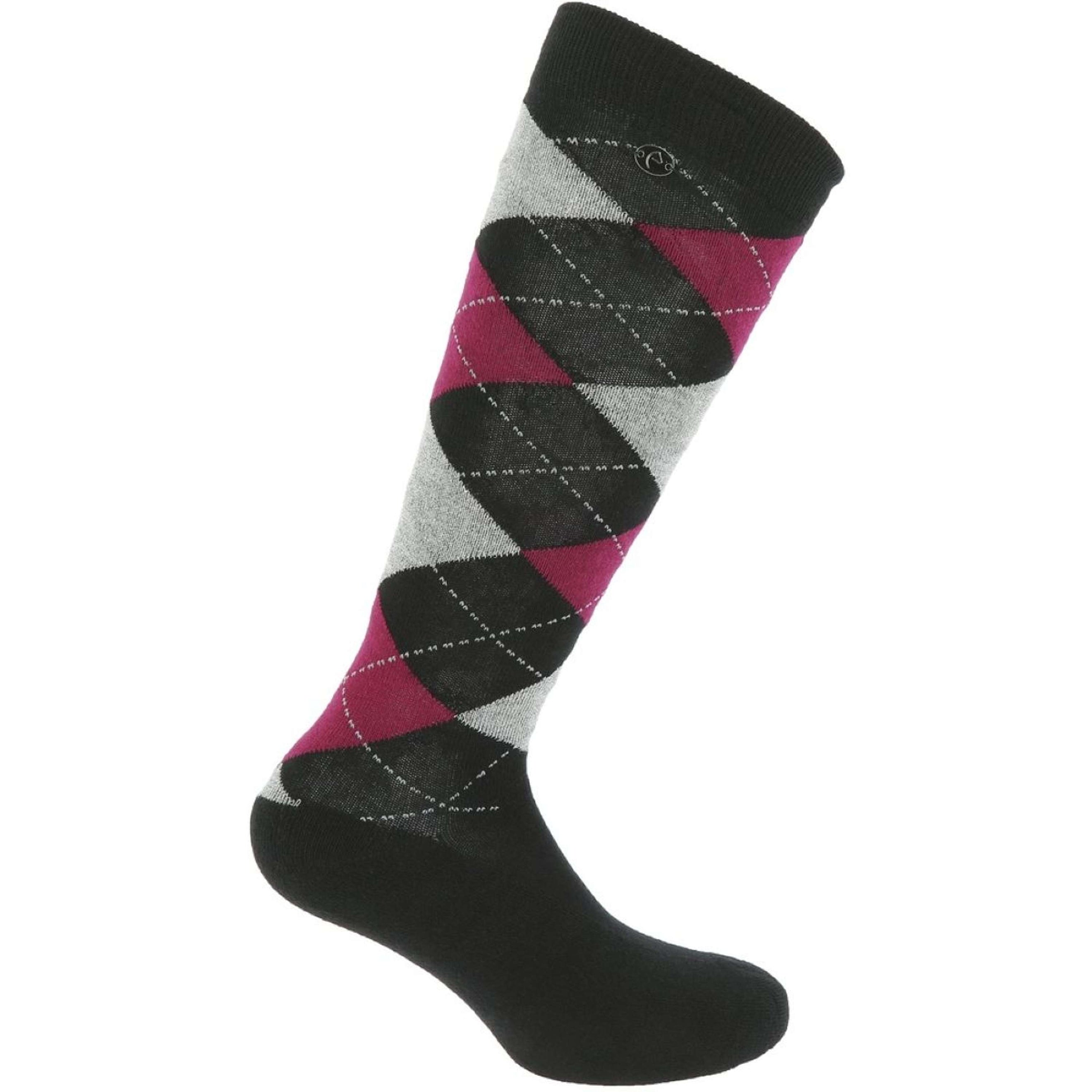 EQUITHÈME Chaussettes Argyle Lurex Noir/Bordeaux