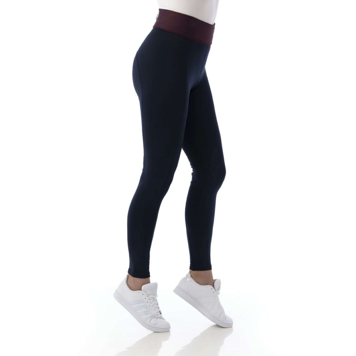 EQUITHÈME Legging d'Équitation Tea Pull-On Silicone Genouillères Kids Bleu marine/Rouge Prune