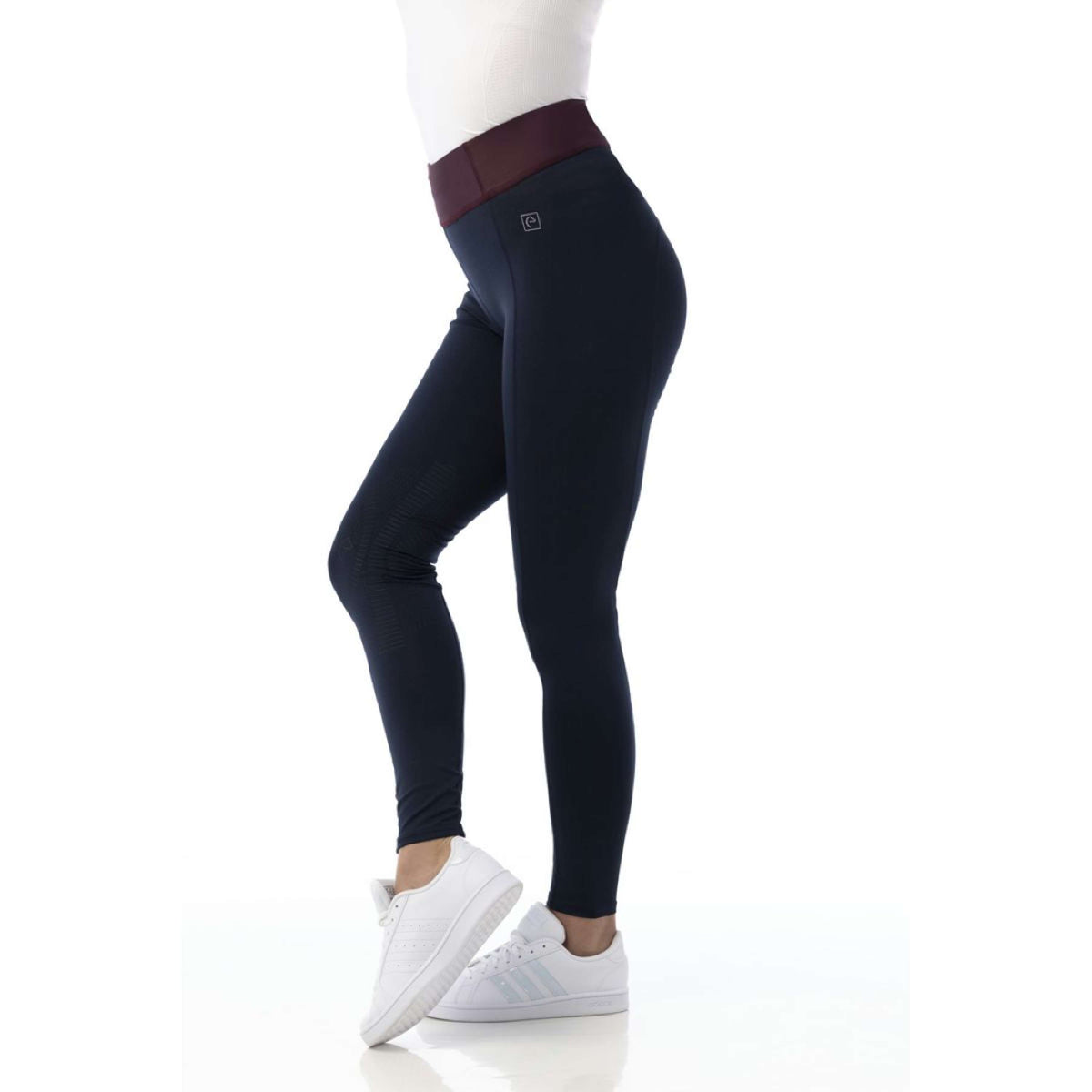 EQUITHÈME Legging d'Équitation Tea Pull-On Silicone Genouillères Kids Bleu marine/Rouge Prune