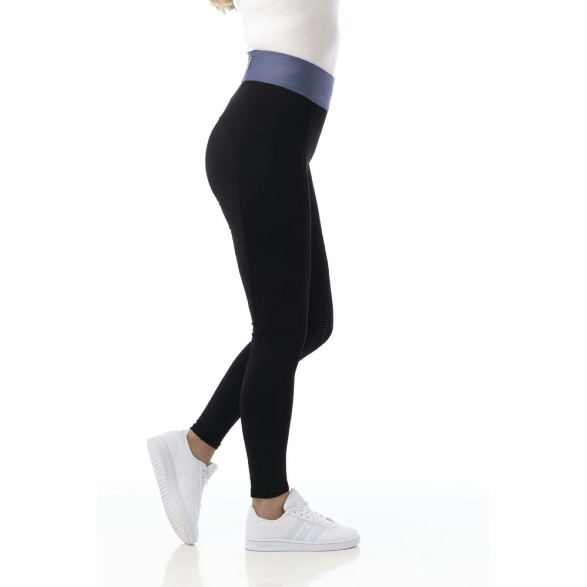 EQUITHÈME Legging d'Équitation Tea Pull-On Silicone Genouillères Noir/Jeans