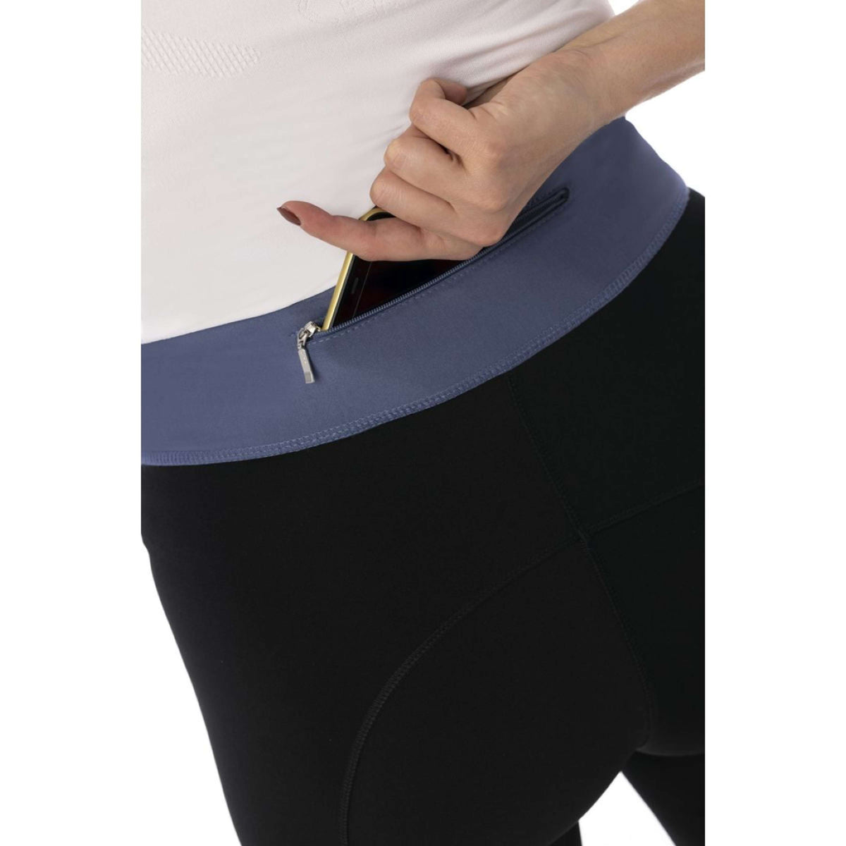 EQUITHÈME Legging d'Équitation Tea Pull-On Silicone Genouillères Noir/Jeans