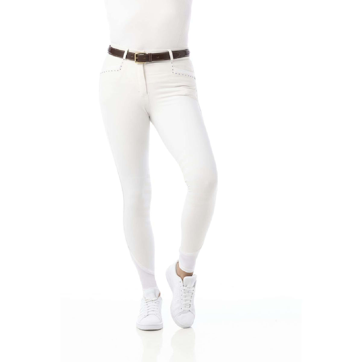 EQUITHÈME Pantalon d'Équitation Safir Silicone Genouillères Blanc/Bleu