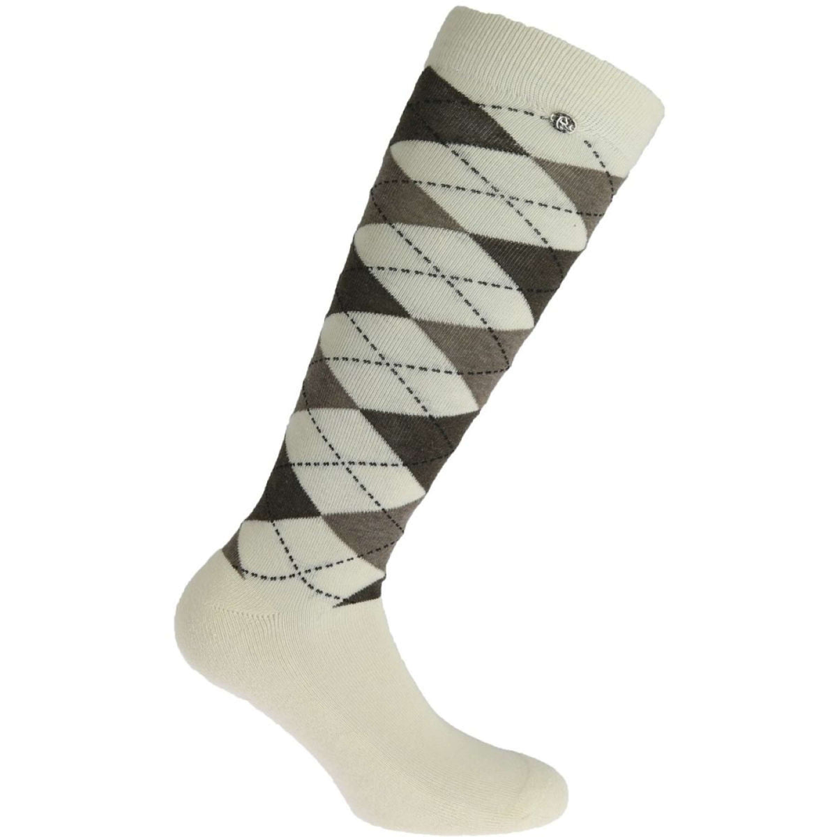 EQUITHÈME Chaussettes d'Équitation Argyle Écru/Taupe