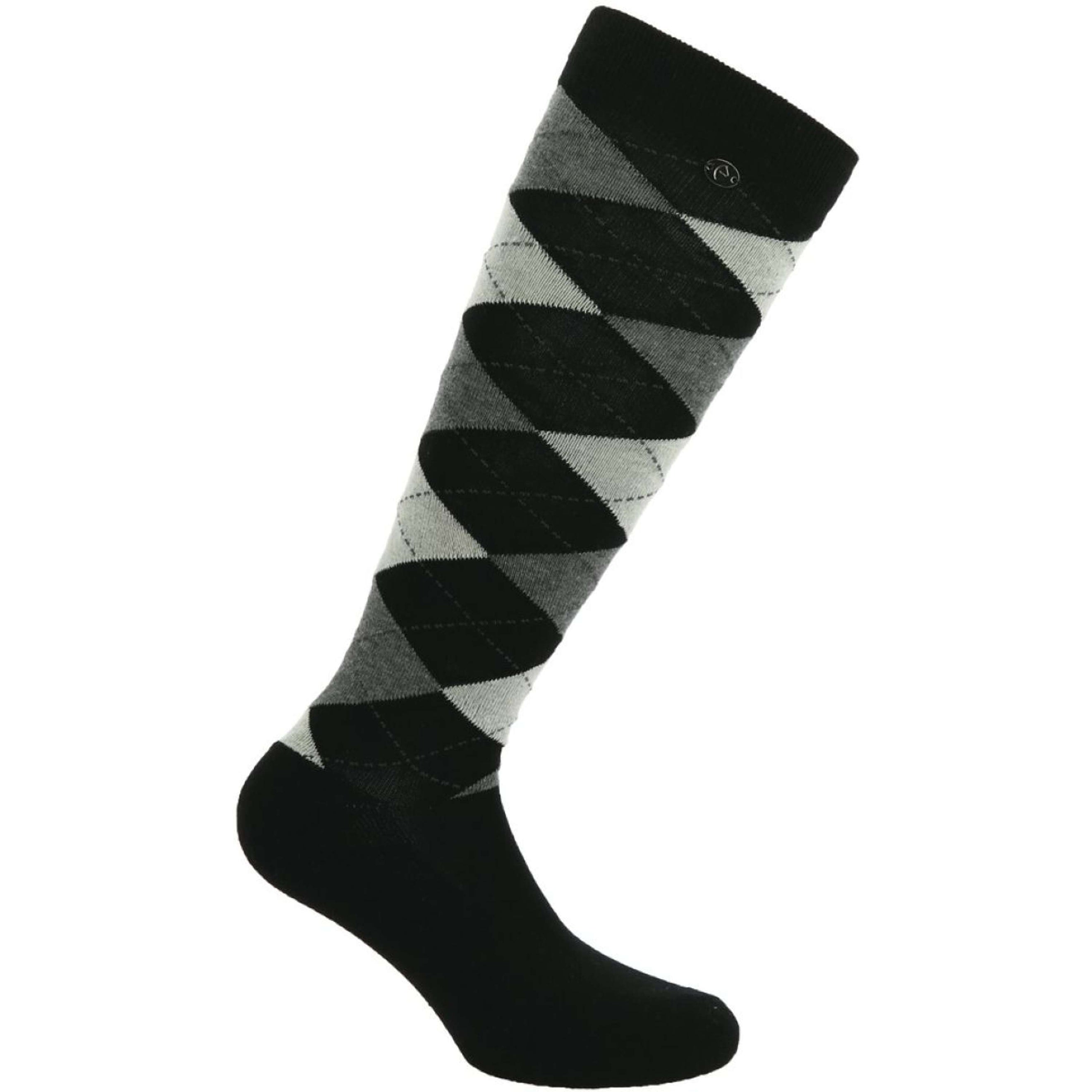 EQUITHÈME Chaussettes d'Équitation Argyle Noir/Écru