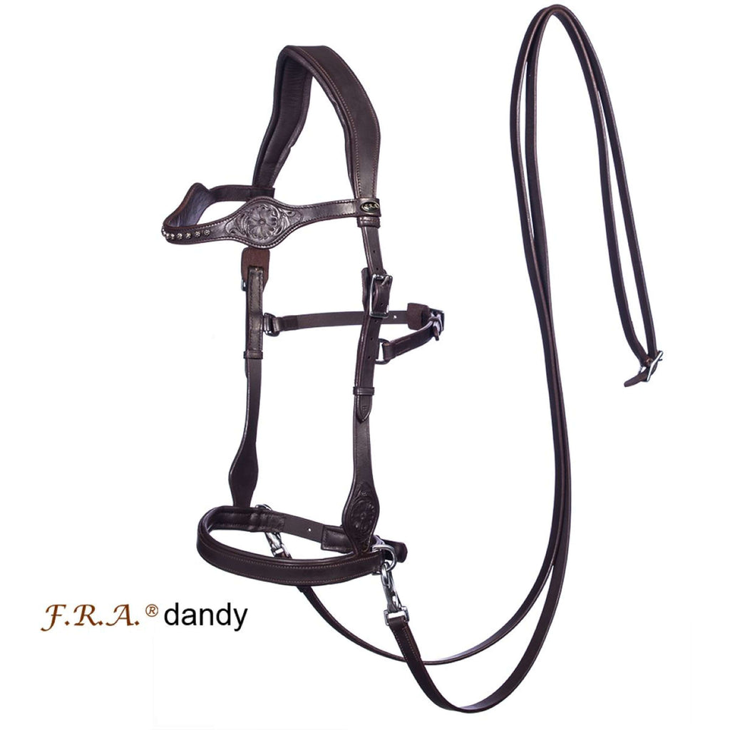 F.R.A. Bridon sans Mors Dandy Side Pull Rênes en Cuir Havane