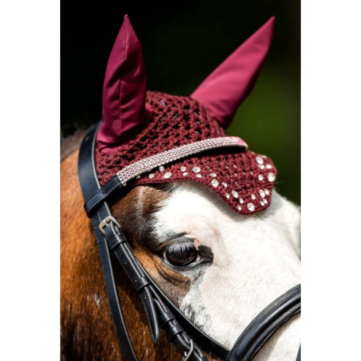 HB Ruitersport Bonnet Anti-Mouches met Trydac Swarovski steentjes Bordeaux