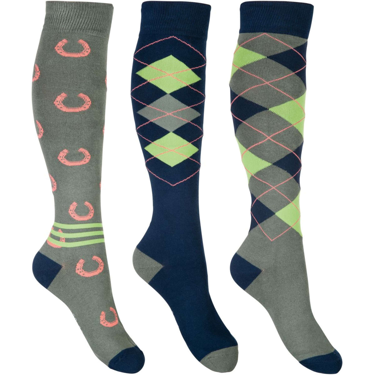 HKM Chaussettes d'Équitation Cardiff Jeu de 3 Navy/Olive