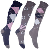 HKM Chaussettes d'Équitation Cardiff Jeu de 3 Gris/Bleu