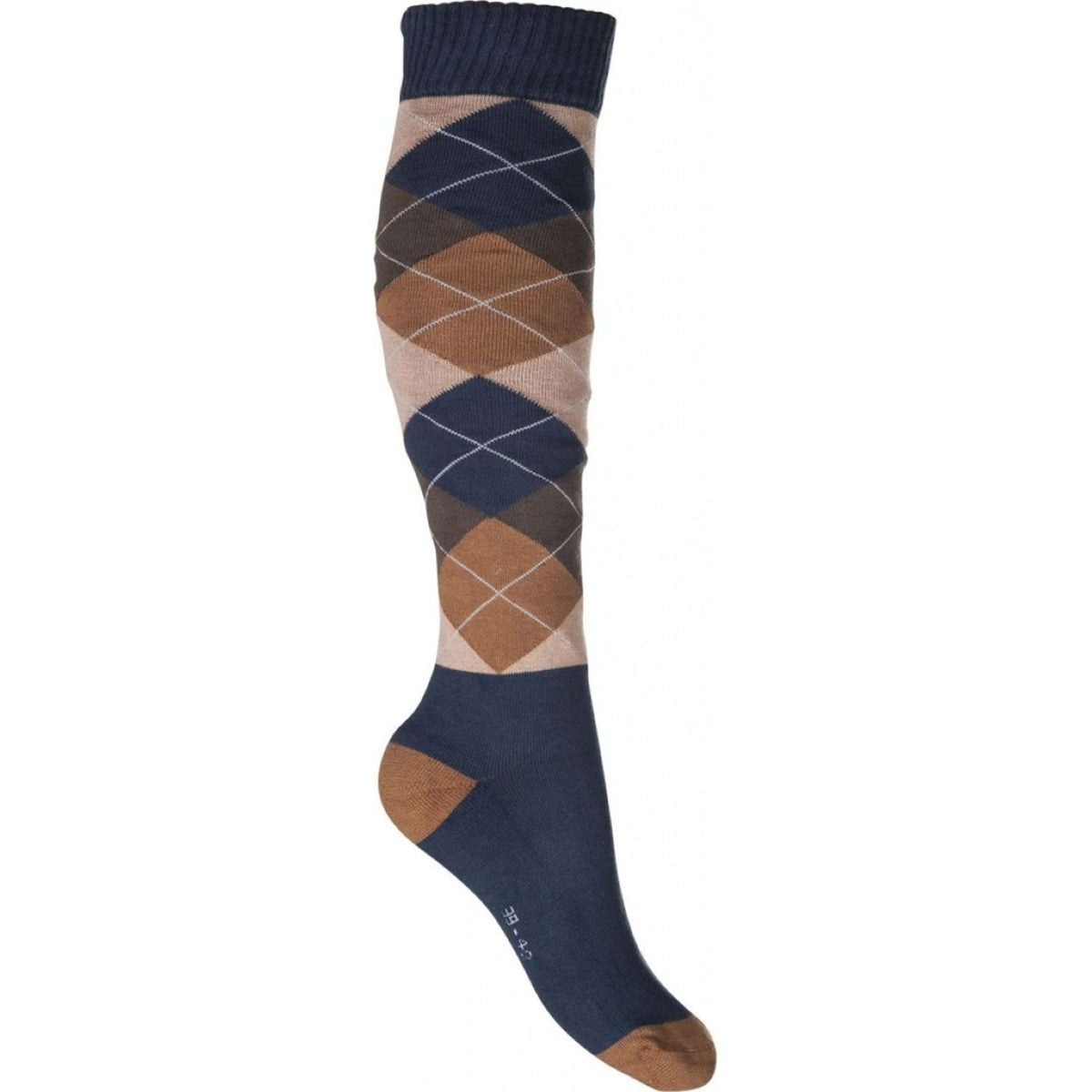 HKM Chaussettes d'Équitation Karo Warming Up Carreaux Bleu Denim/Marron