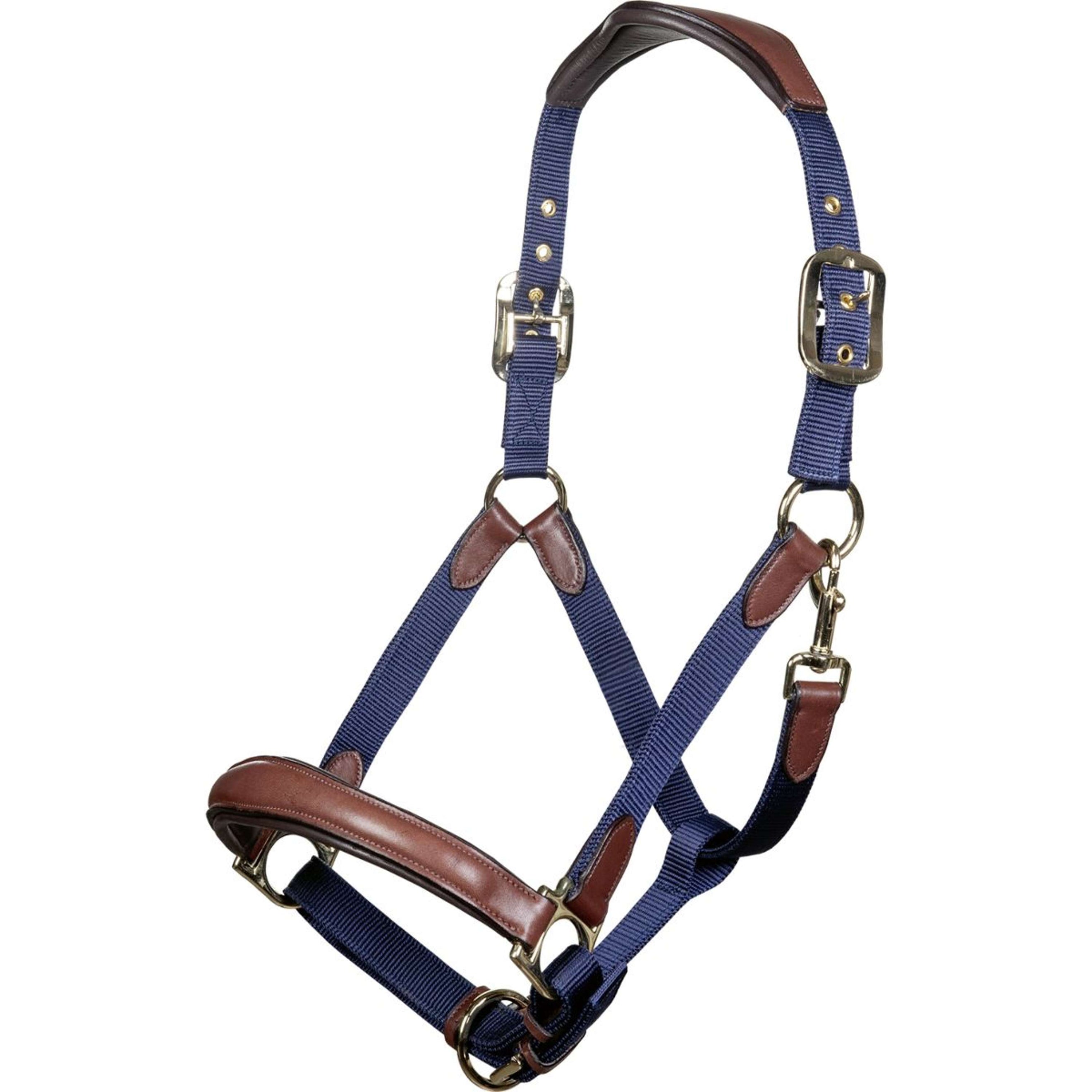 HKM Licol Luna Cuir/Nylon Bleu foncé/Marron HKM Licol Luna Cuir/Nylon Bleu foncé/Marron