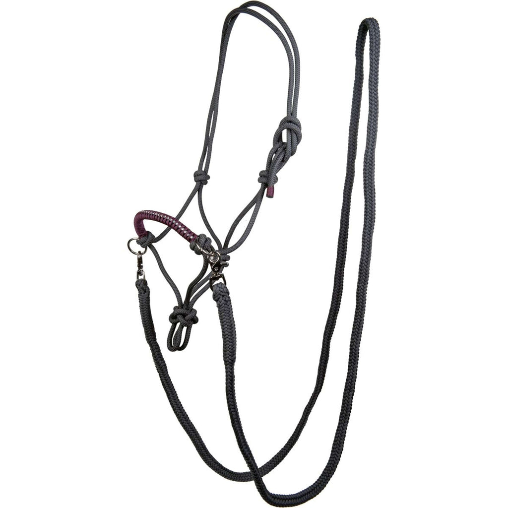 HKM Licol en Corde Strass Deko avec Rênes Gris foncé/Vigne